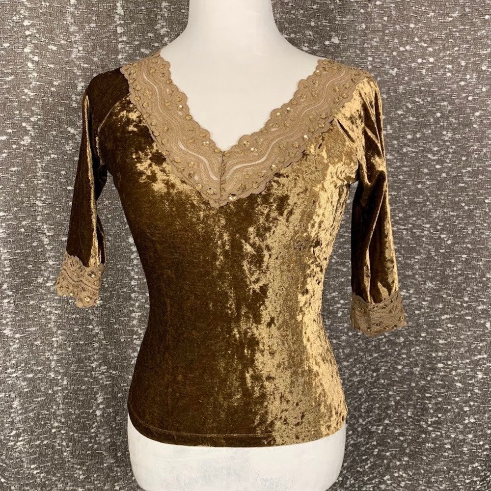 Vintage Pacific Heights Velvet Lace Trim Top Y2K Whimsigoth Women's Small